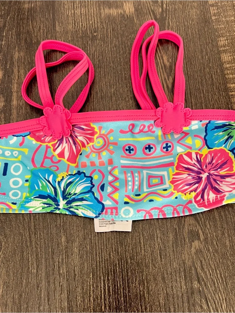 Ikali Girls Two-Piece Floral Ruffle Swimsuit in Aqua & Hot Pink Size 6Y BN